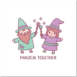 Cute Wizard And Witch Girl Magical Together Posters and Art